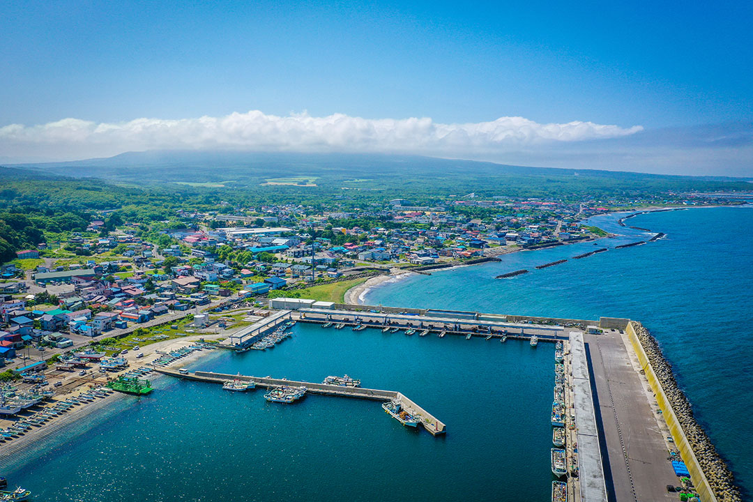 駒ヶ岳を望む鹿部漁港